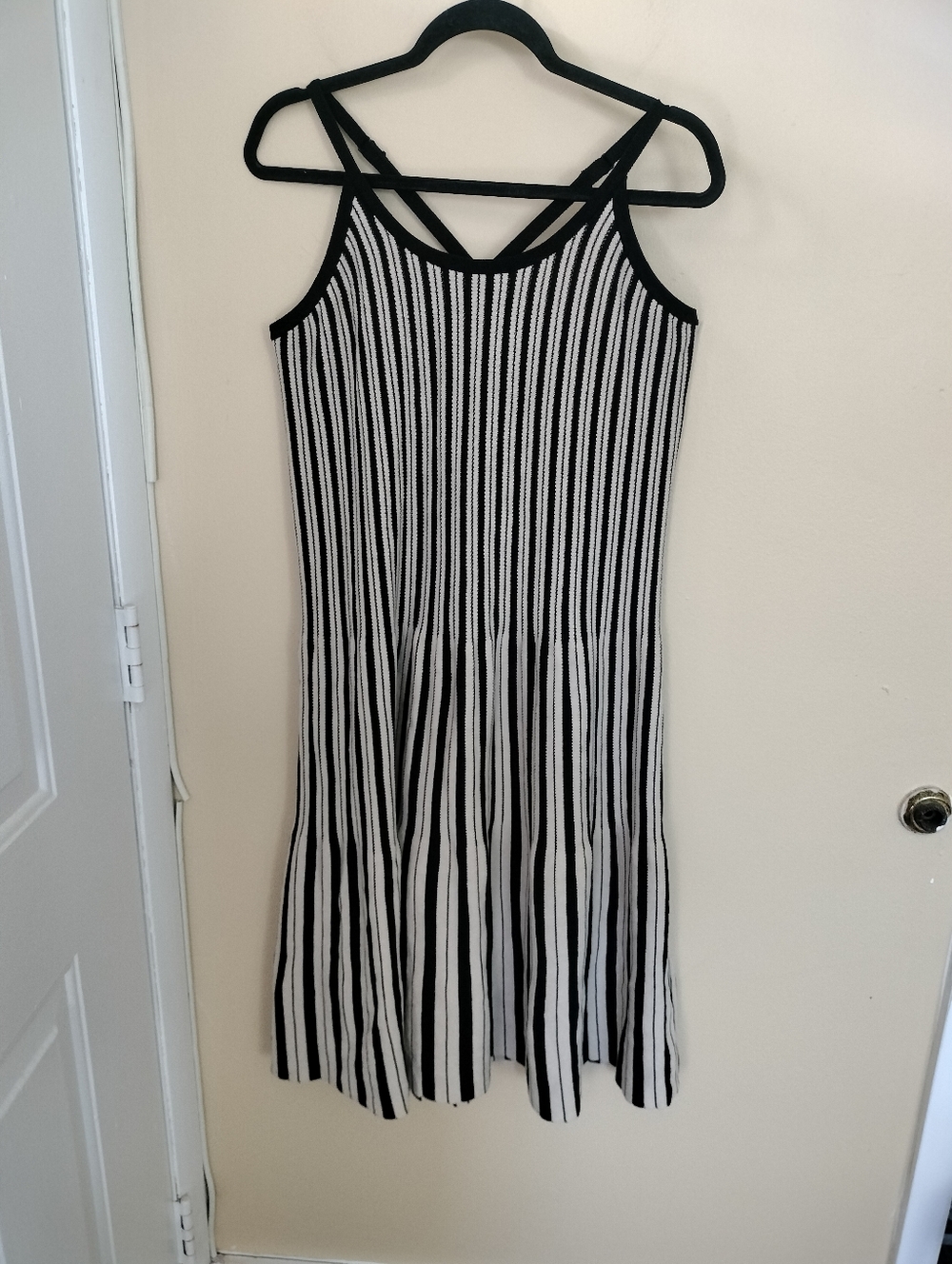 Worthington Black Tan Striped Sleeveless Knit Dress XXL Stretch Vacation Chic